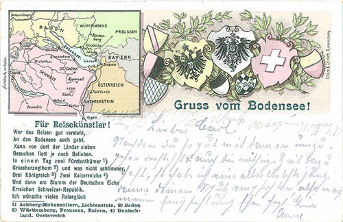 Reiseziel Kleinstaaterei: Eine illustrierte Postkarte aus dem Jahr 1898