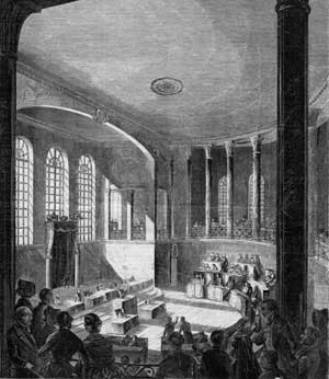 Der Sitzungssaal der Zweiten Kammer des Badischen Landtags auf einem Holzstich aus dem Jahr 1845. Foto: Stadtarchiv Karlsruhe Der Sitzungssaal der Zweiten Kammer des Badischen Landtags auf einem Holzstich aus dem Jahr 1845. Foto: Stadtarchiv Karlsruhe
