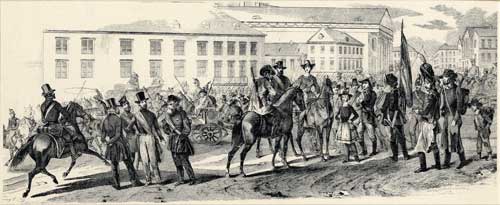 Juni 1849: Revolutionäre auf dem Karlsruher Marktplatz. Foto: Stadtarchiv Karlsruhe Juni 1849: Revolutionäre auf dem Karlsruher Marktplatz. Foto: Stadtarchiv Karlsruhe