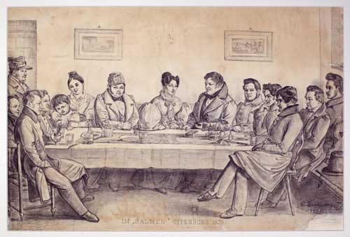 Eine Runde am Tisch im „Salmen“ um 1835. Foto: LMZ Baden-Württemberg