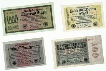 Reichsbanknoten aus den Jahren 1922/23. Foto: LMZ Baden-Württemberg Eine Million Mark: Reichsbanknoten aus den Jahren 1922/23.