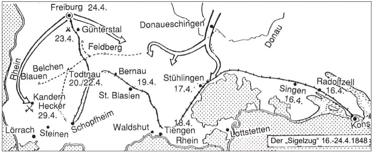 Grafik: Sigelzug, aus: Broschüre "Wege der Revolutionäre" (LpB)
