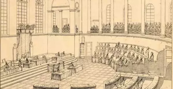 Der Karlsruher Ständesaal im Jahr 1840.
