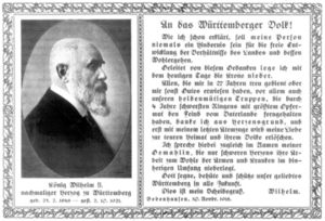 Abdankungs-Erklärung von König Wilhelm II von Württemberg, Dokument: LMZ Baden-Württemberg Abdankungs-Erklärung von König Wilhelm II von Württemberg 30. November 1918.