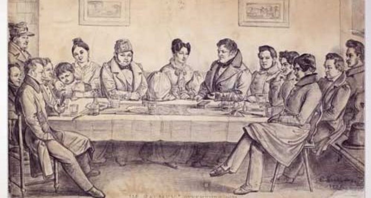 Eine Runde am Tisch im „Salmen“ um 1835. Foto: LMZ Baden-Württemberg