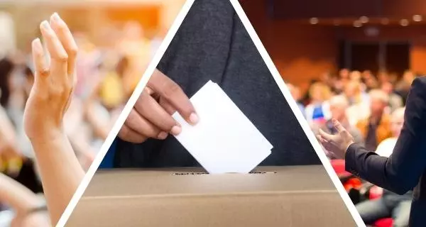 Zu der formellen Bürgerbeteiligung zählen Wahlen und Abstimmungen, also Verfahren der direkten Demokratie wie Bürgerbegehren und Bürgerentscheid sowie Einwohnerversammlung und Einwohnerantrag. Grafik: LpB BW via Canva.