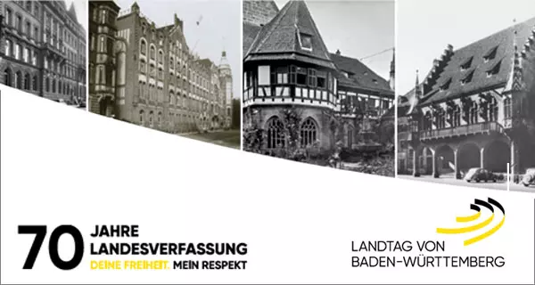 Titel der Einladung: 70 Jahre Landesverfassung - Deine Freiheit. Mein Respekt. Landtag von Baden-Württemberg